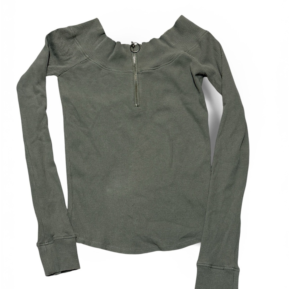 Free People Olive Off-the-Shoulder Sweater